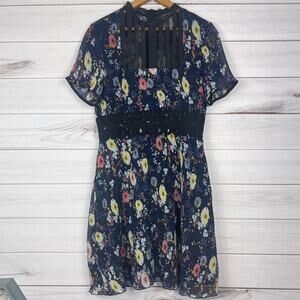 Foxiedox Anthropologie Juniper Floral High Neck Embroidered Dress‎ S